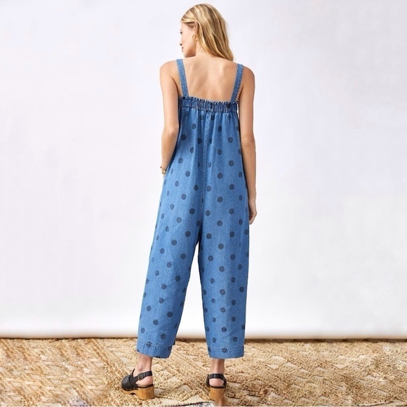 Anthropologie Porridge Chambray Polka Dot Wide Leg Jumpsuit Denim Light XS - Picture 2 of 13